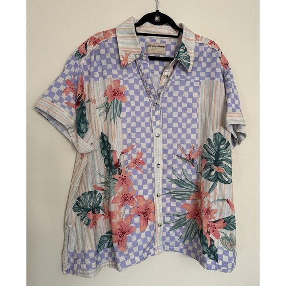 Free People We The Free Retro Tropical Sunset Combo Button Down Shirt Size large - Picture 1 of 8